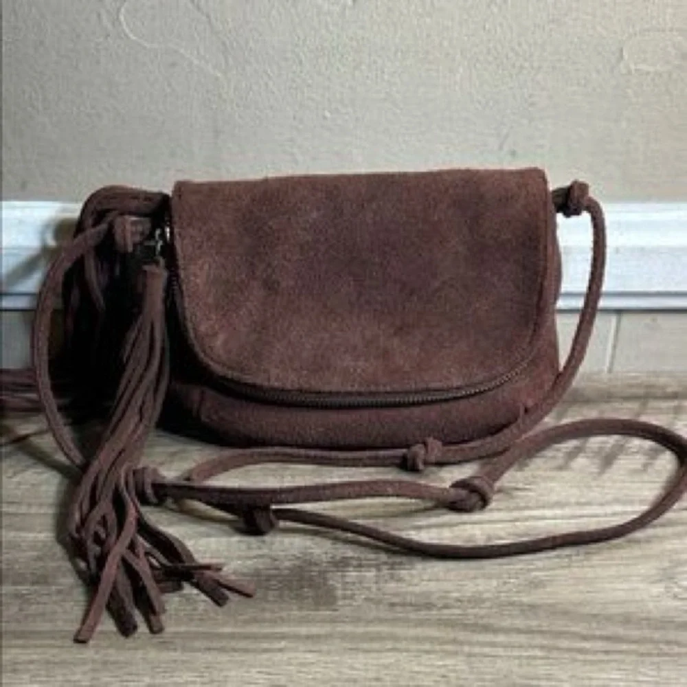 Festival Genuine Leather Brown Suede Crossbody Bag Perfect Concert Bag - Picture 9 of 14